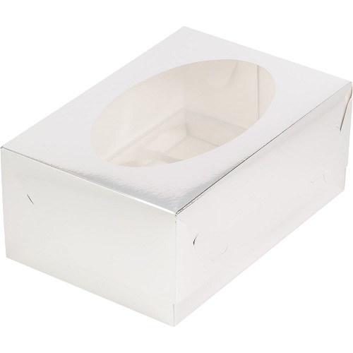 Коробка для 6-ти капкейков с окном (серебро)