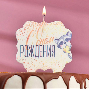 Свеча для торта "С Днем Рождения, енот с сердечком", 10х10 см
