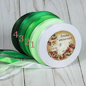 Лента атласная, 1 см, зеленая №1